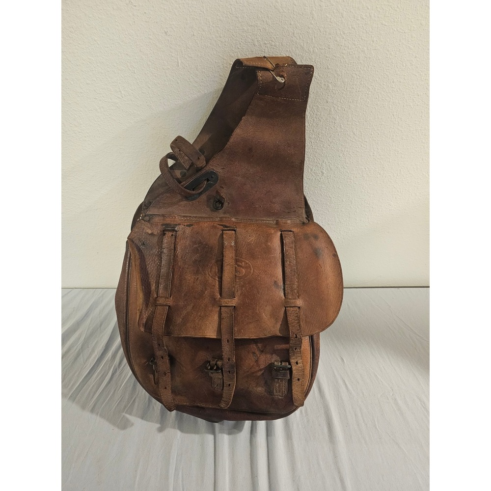 Vintage US Military Leather Saddle Bags Brown Horse Cavalry Motorcycle Panniers